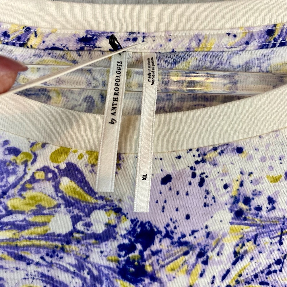 NWT By Anthropologie Splatter Abstract Print Boxy Tee in Purple Combo Size XL. - Picture 8 of 10